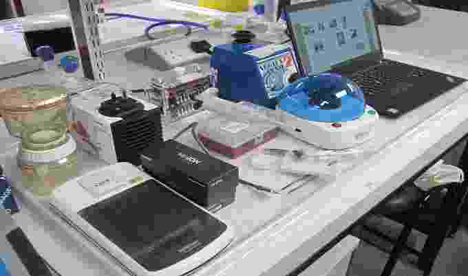 Image shows the equipment of the lab in a suitcase